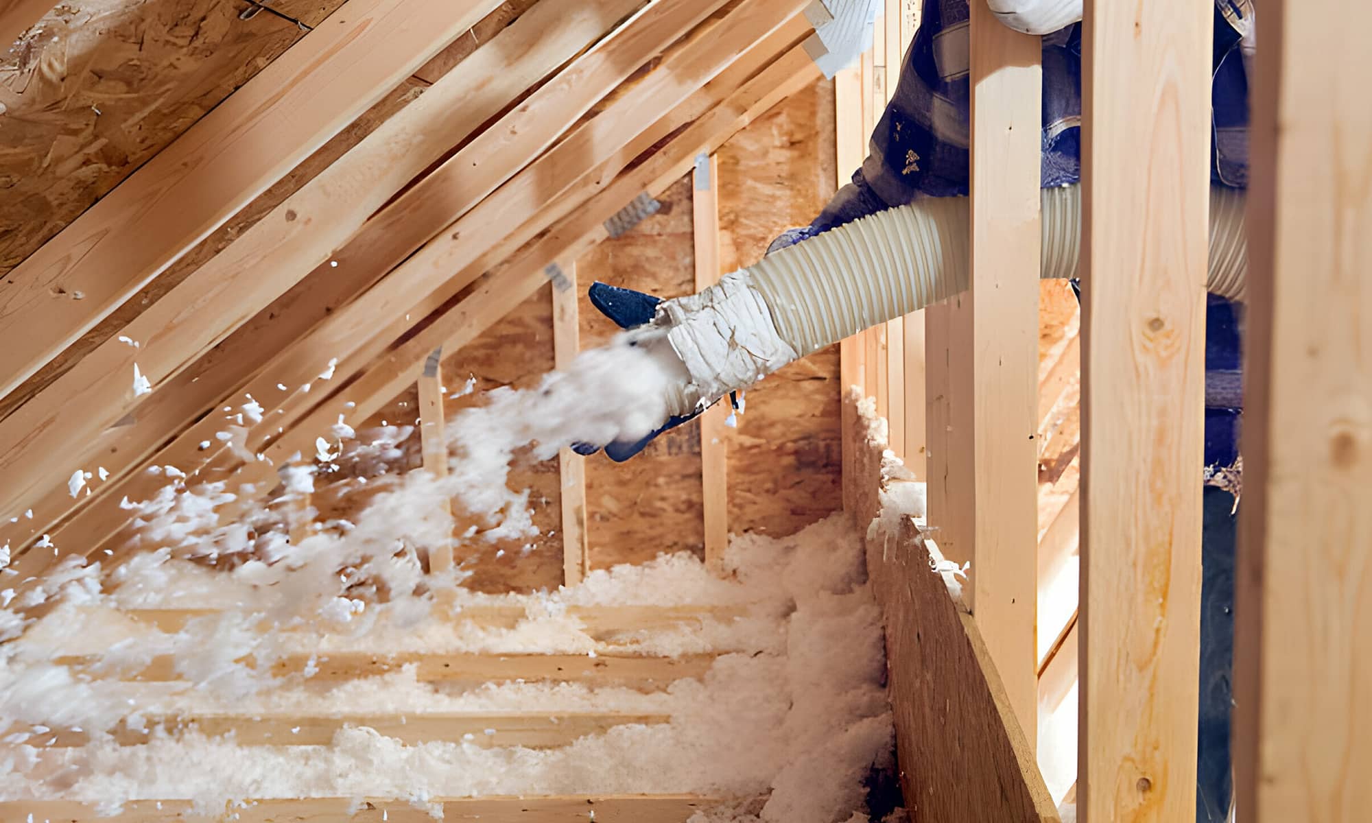 Spray foam insulation applied to an open framed wall cavity